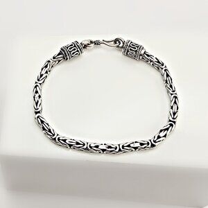 Vintage Sterling Silver Byzantine Chain Bracelet – 7" Heavy 20g Hook Clasp